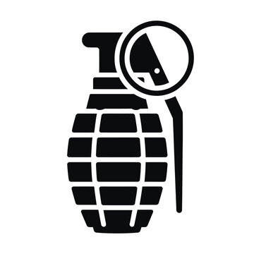 Military hand grenade vector icon, black silhouette of pineapple frag grenade, explosive weapon symbol for gaming and defense