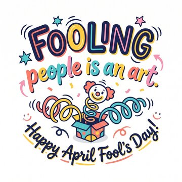 Colorful hand drawn jack in the box with clown for april fools day celebration