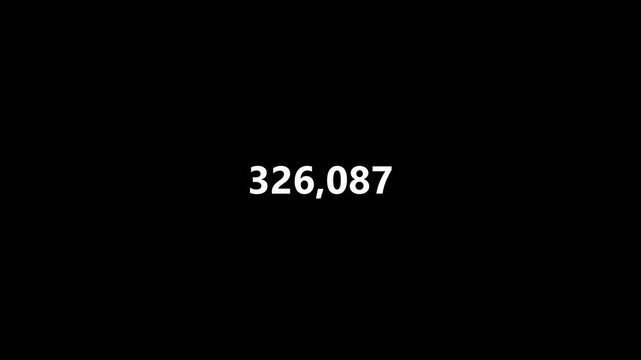 Number counter animation from 0 to 500000 numbers on a transparent background, Animated counting Numbers from zero to 5 lac with alpha channel, Counting number animation in 4K for likes and views