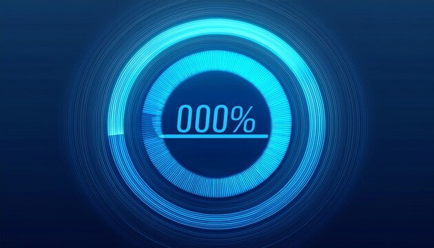 horizontal blue progress indicator button with a circular loading animation for digital user interfaces and modern software applications