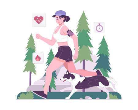 Woman Jogging Outdoors with Dog