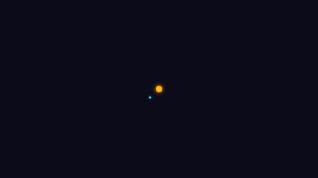 2D motion graphics of a stylized planet rotating around a star in a flat space footage loop