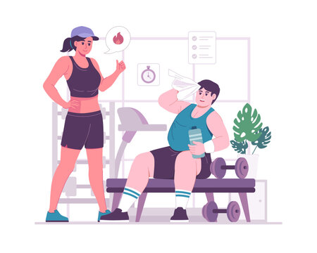 Overweight Man Resting During Weight Loss Workout