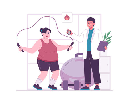 Woman Jumping Rope with Doctor Evaluation