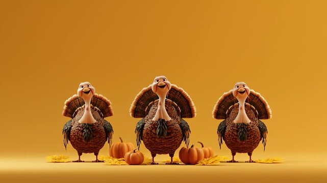 Cute Thanksgiving Family &mdash; a charming, hyper-realistic cute turkey happily dancing  creating a warm and joyful Thanksgiving moment.