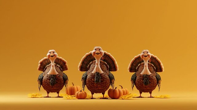 Cute Thanksgiving Family &mdash; a charming, hyper-realistic cute turkey happily dancing  creating a warm and joyful Thanksgiving moment.