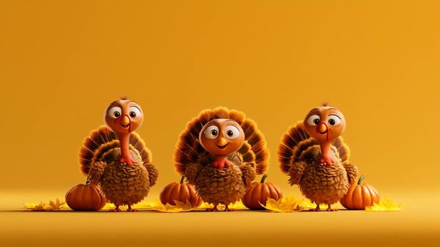 Cute Thanksgiving Family &mdash; a charming, hyper-realistic cute turkey happily dancing  creating a warm and joyful Thanksgiving moment.