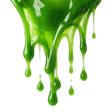 Thick bright green slime dripping down isolated