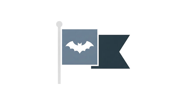 A stylized flag icon featuring a bat silhouette on a simple square banner background