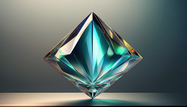 abstract glass diamond shape on neutral background