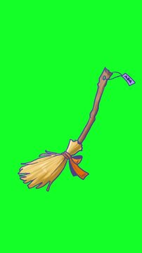 3D Animated Witch Broomstick for Halloween Video Intro on Green Screen