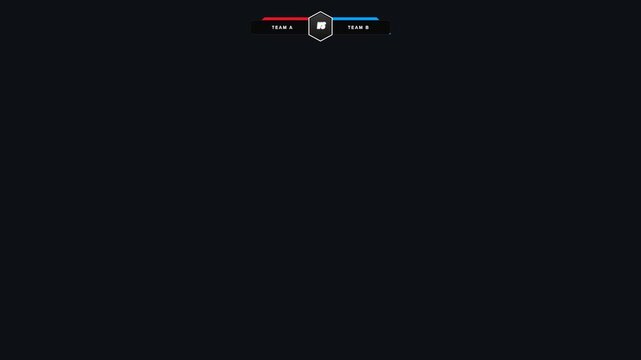 Esports competition versus screen motion graphics with Team A and Team B scoreboard loop.