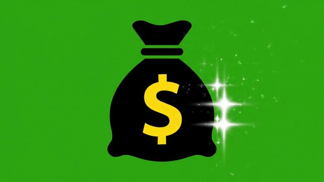 A minimalist floating money bag animation designed to represent wealth, financial growth, investment success and prosperity. The green chroma key background makes the visual highly adaptable for comme