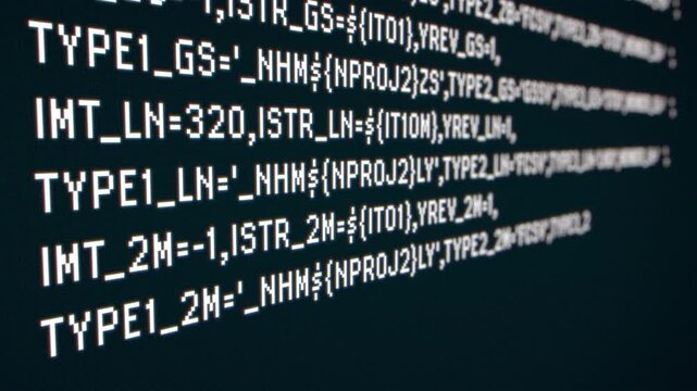 PC画面に白色のプログラミングのコードが打ち込まれていくAIイメージ背景