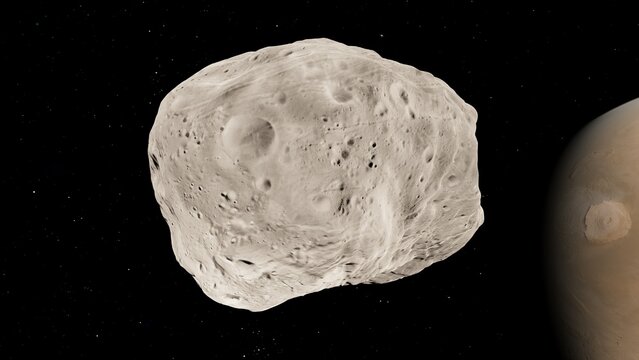 Phobos Mars Moon Irregular Asteroid Shape 8K 3D Render