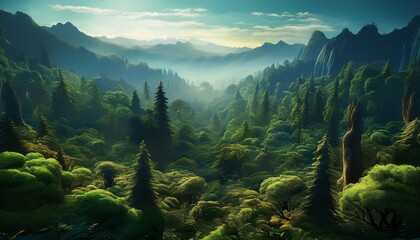 huge forest in the moutains with lots of tree wallpaper background