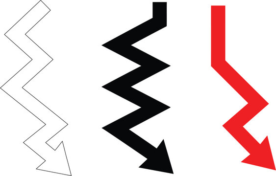 tepped Downward Zigzag Arrows Extended Decline Path Continuous Drop and Bear Trend Icon Collection