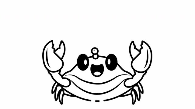 Crab video animation featuring a happy cartoon character with simple black outlines.
