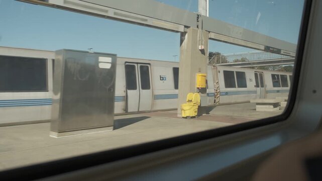 Interior shot of BART Subway Train in motion