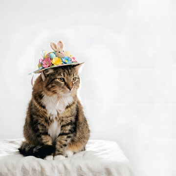 Easter Cat Wearing Bonnet