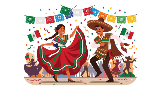 Mexican dancers performing traditional Jarabe Tapatio folk dance