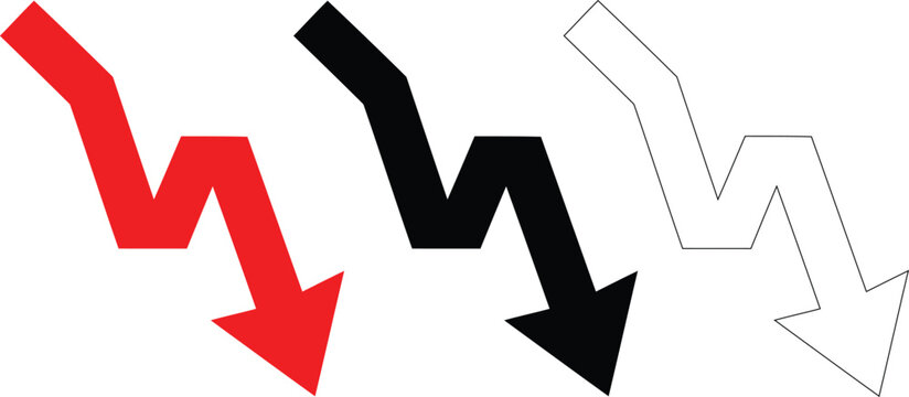 Sharp Zigzag Downward Arrows Market Decline Economic Crash Loss and Drop Directional Icon Collection