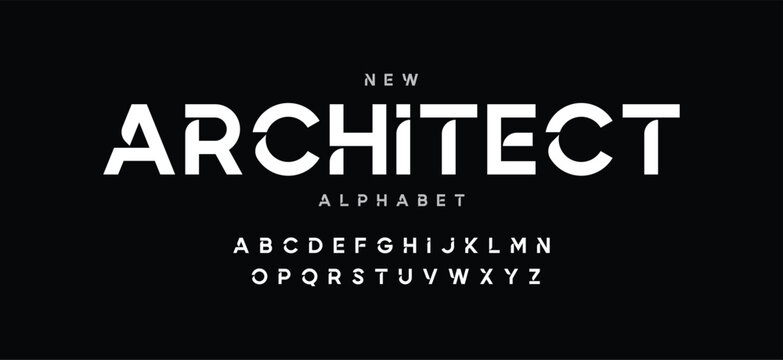 Architect project font, technical draw style alphabet. Geometrical typography. Wireframe letters, typographic design with draft strokes for architecture logo and headline. Isolated vector typeset