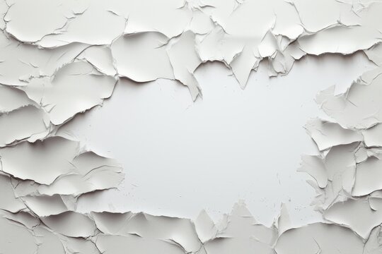 Peeling white paint creating a natural frame around an isolated blank background space