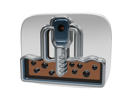 Subsoil drilling probe icon illustrates subterranean sampling and injection technology.