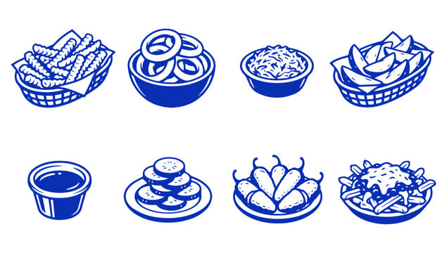 set of fast food sides including french fries onion rings and dipping sauce icons