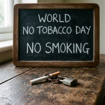 World No Tobacco Day Message Against Smoking On A Blackboard