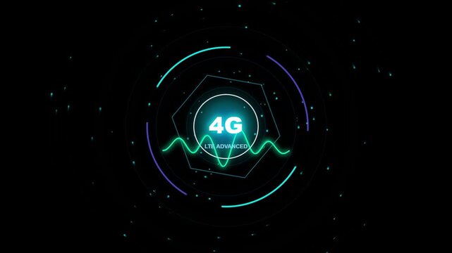 4g lte advanced technology concept with glowing network signal and futuristic digital elements on a dark background, representing highspeed mobile communication and data transfer