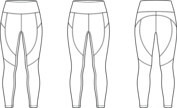 Women high waist leggings vector technical flat sketch illustration