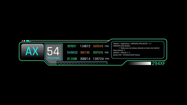 Futuristic Tracking Status Panel With Numeric Data And Programming Code Console