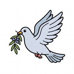 Fototapeta premium Peace dove carrying olive branch as symbol of hope and goodwill, simple cartoon illustration