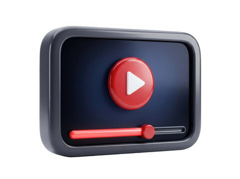 3d render of a video player interface icon with play button and progress bar isolated on transparent background