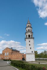 Fototapeta premium Nevyansk or Demidov Tower is a famous leaning stone tower of the first quarter of the 18th century, built by order of the industrialist Akinfiy Demidov in Nevyansk, Sverdlovsk Oblast.