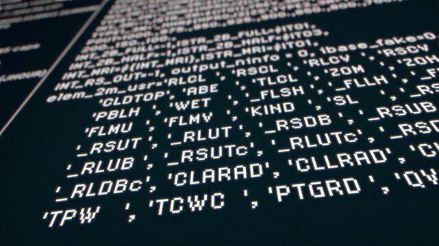 PC画面に白色のプログラミングのコードが打ち込まれていくAIイメージ背景