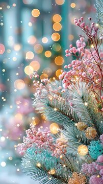 Festive decorations with colorful bokeh lights.