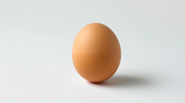 A single raw brown chicken egg isolated on a clean white background with soft shadows, highlighting organic texture and simple form for food and nutrition concepts.