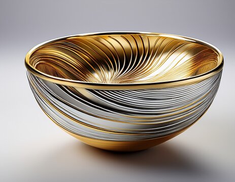 modern decorative bimetal gold and silver spiral bowl with white background