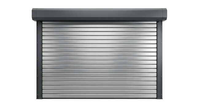 Modern metal roller shutter door isolated on transparent background