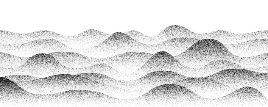 Noise grain background with wavy pattern.  Hills landscape noisy grain  texture. Halftone dots wave.  Fading dots effect.