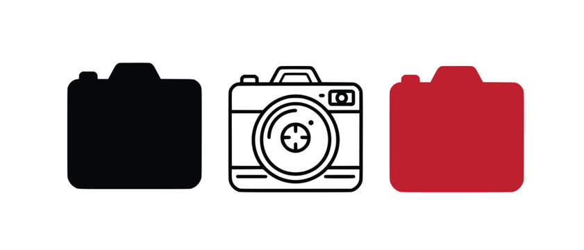 Silhouette Icon Vector Images &ndash; Camera Photography Icon Set in Black, Outline and Red .Camera vector icon