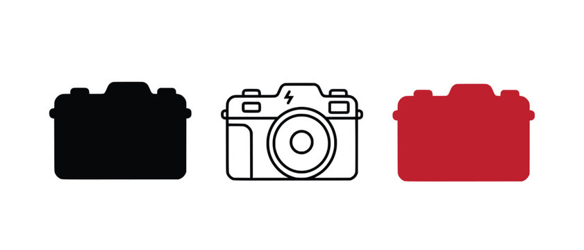Silhouette Icon Vector Images &ndash; Camera Photography Icon Set in Black, Outline and Red .Camera vector icon
