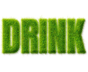 Drink word typography with realistic green grass texture isolated on a transparent background © Mahmud