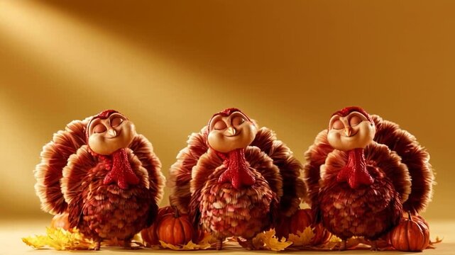 Cute Thanksgiving Family &mdash; a charming, hyper-realistic cute turkey happily dancing creating a warm and joyful Thanksgiving moment.