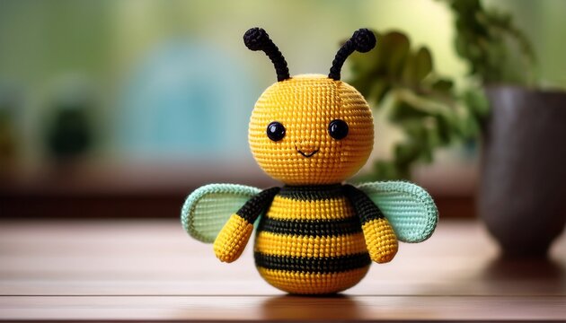 cute crocheted bee toy with vibrant colors