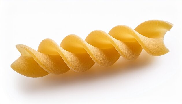 dry ridged cavatappi pasta noodle piece on white background
