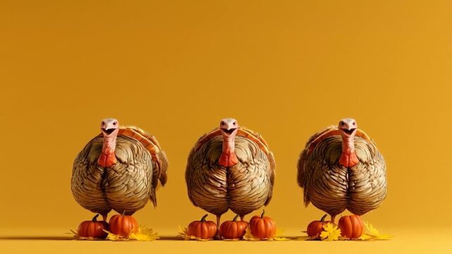 Cute Thanksgiving Family &mdash; a charming, hyper-realistic cute turkey happily dancing creating a warm and joyful Thanksgiving moment.